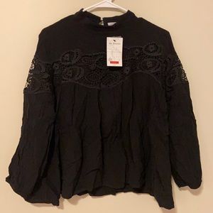 NWT Black Shirt with Lace Panel